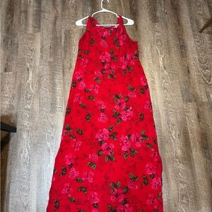 Amanda Smith Red Silk Dress with Floral Design